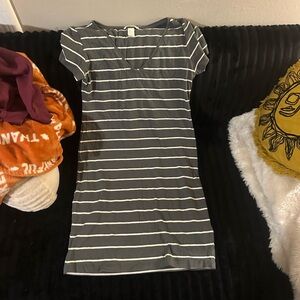 H&M Gray and White Striped Midi Dress